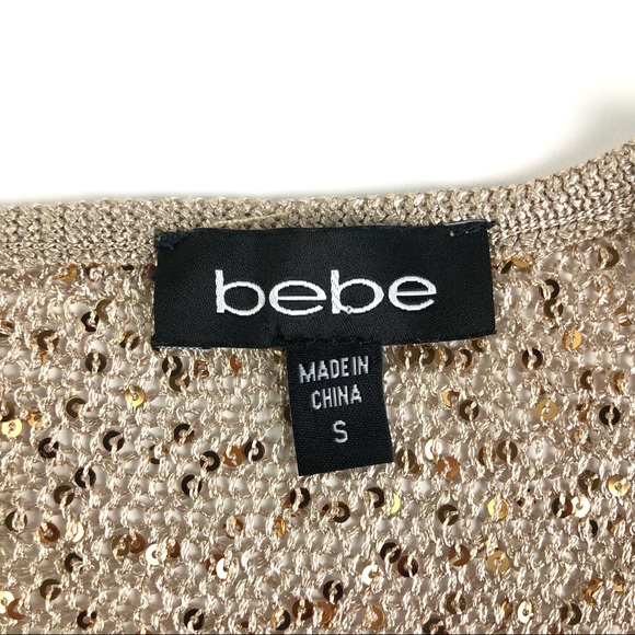 Bebe Shoulder Cutout Gold Sequin Sweater - Picture 6 of 9